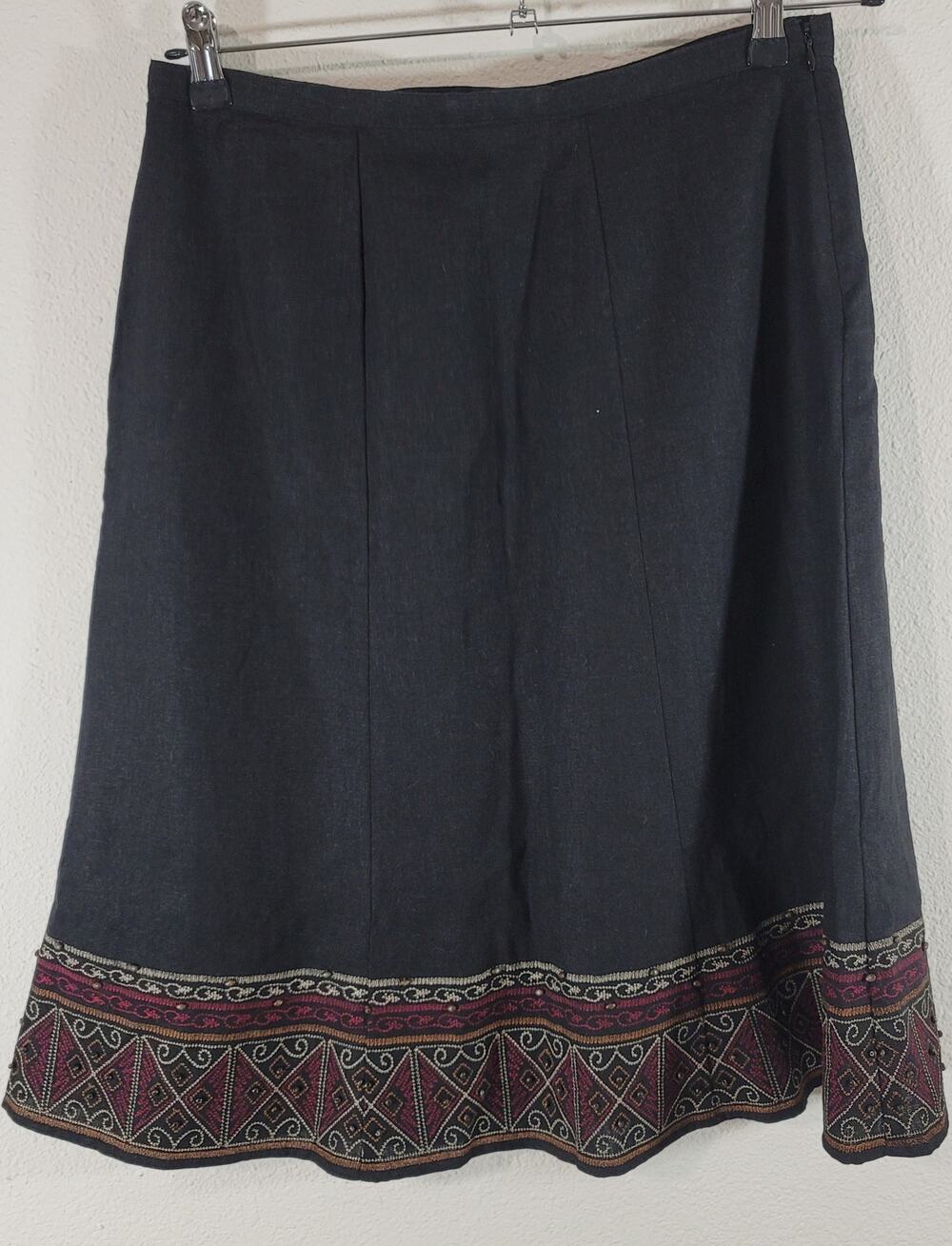 Multiples Black Embroidered Beaded A-Line Skirt PM Lightweight Lined Soft Flowy